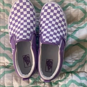 white and purple checkered vans